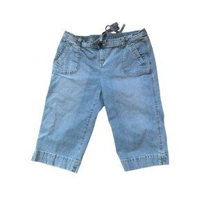 Oh Baby Capri Jeans Elastic Drawstring Waist Womens Large Pockets Knotched Legs